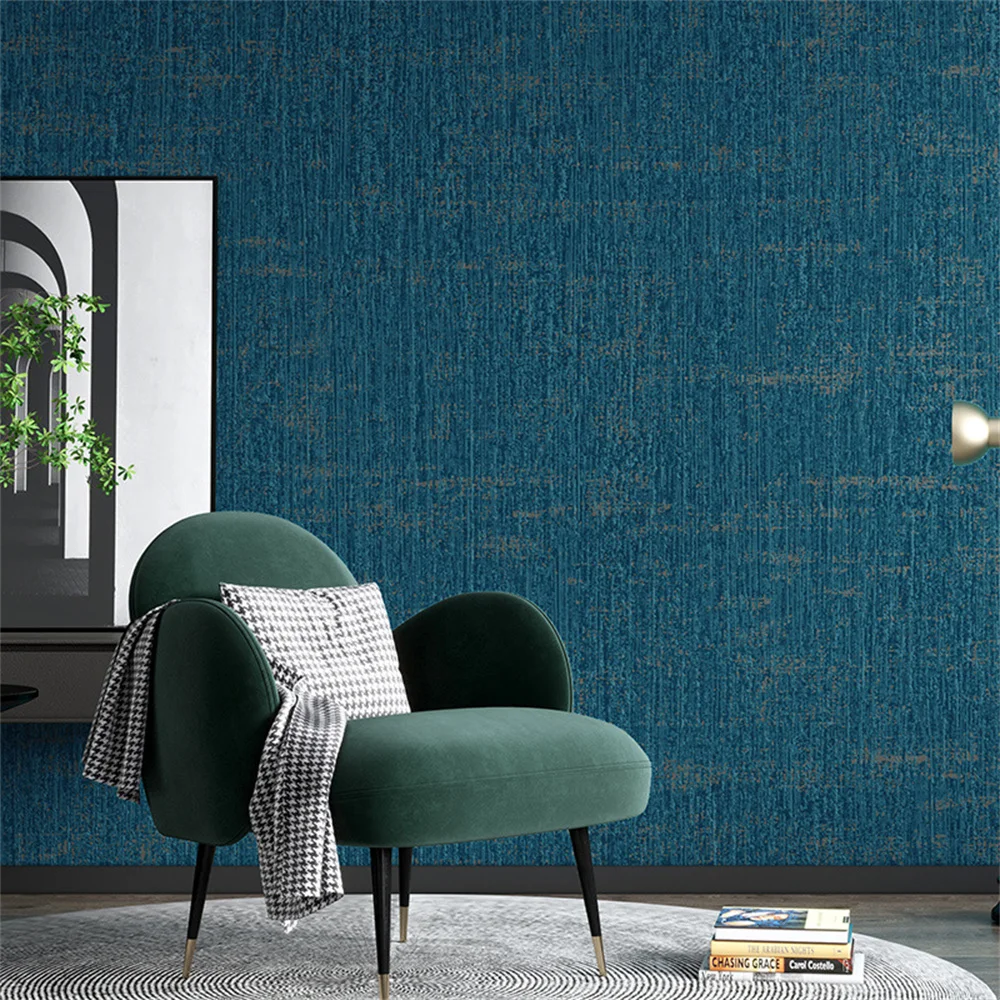 Retro Mottled Navy Blue Textured Wallpaper Distressed Brush Stroke Grain Wall Covering for Apartment Cafe Background Wall Mural