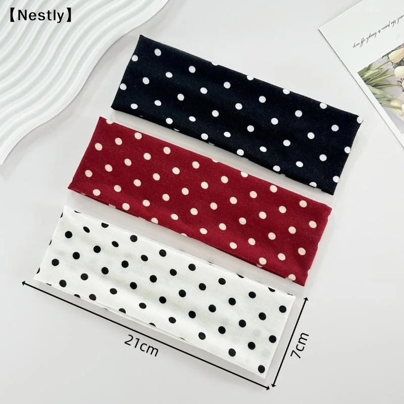 Fotografia 5: Faixas de Cabelo Femininas Largas Estilo Retrô Boho com Estampa de Bolinhas e Elástico, Moda Coreana Ins, Acessórios de Cabelo para Yoga, Esportes e Encontros〔Nest〕