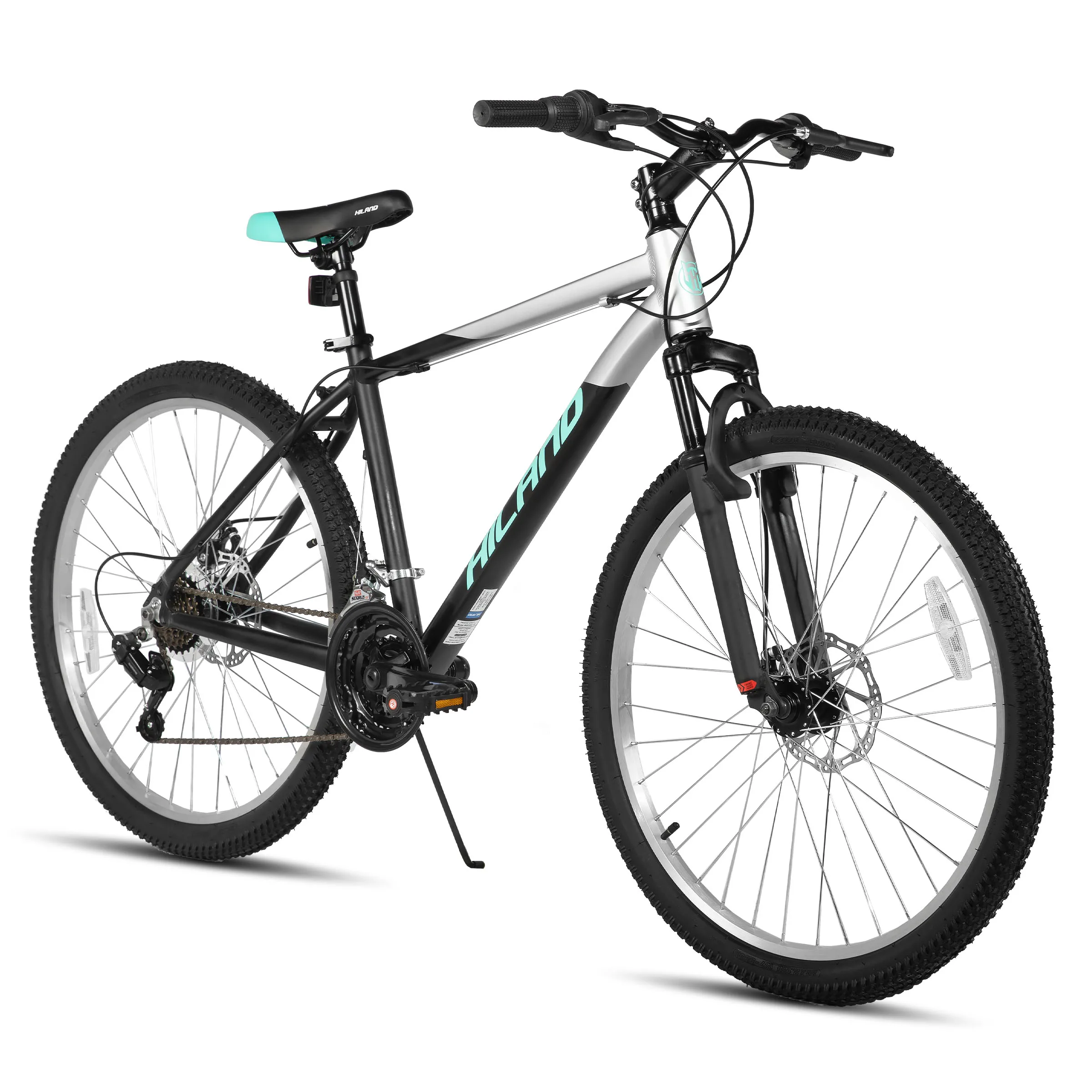 HILAND 26 Bicicleta de montaña de aleación de aluminio para hombres y estudiantes de 27,5 pulgadas, bicicleta de 18 velocidades con frenos de disco delanteros y traseros, horquilla de suspensión