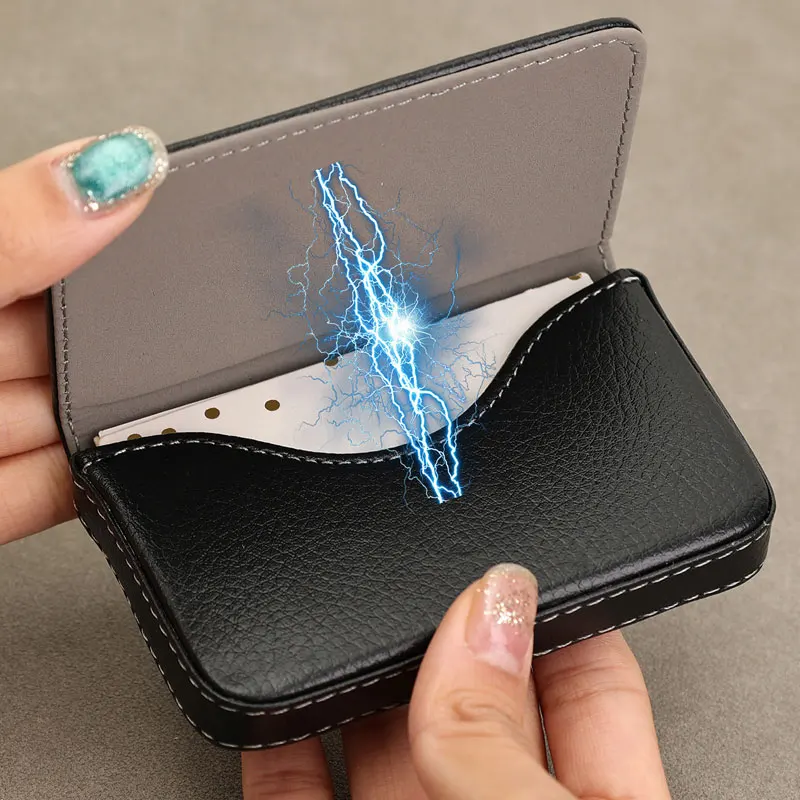 حامل بطاقات عالي الجودة من جلد البولي يوريثان مخيط الحجم لزيارة بطاقات العمل مع غلق مغناطيسي للرجال والنساء #5