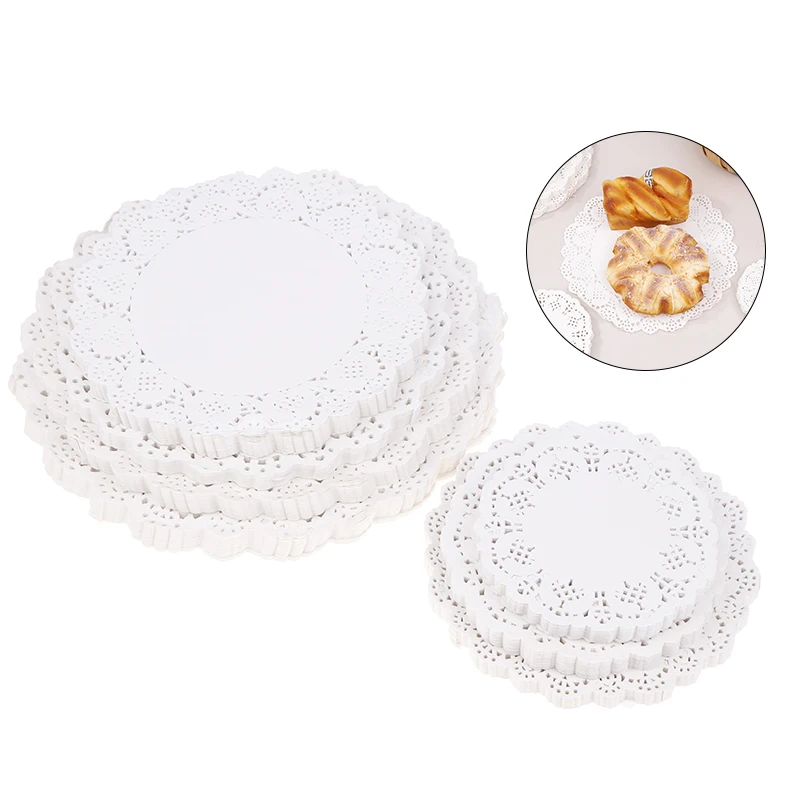 Napperon en papier polymère rond pour gâteau Chi à bord en dentelle, bloc-notes pour aliments frits, dessert, strass, fête de mariage, tasse de cuisine, 150 pièces