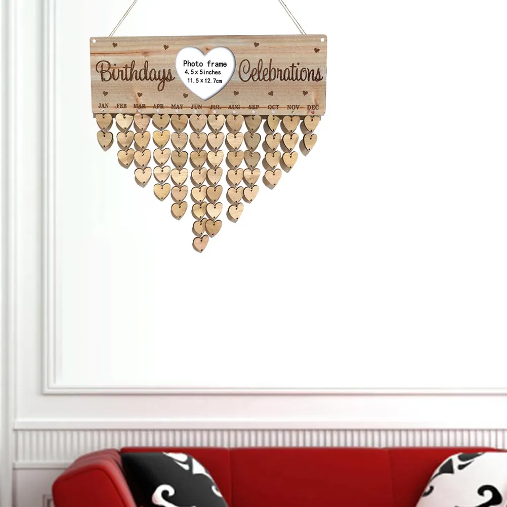 Family Birthday Calendar Wooden Wall Hanging Planner Board with Customizable Name Date Discs for Anniversary Valentine's Day