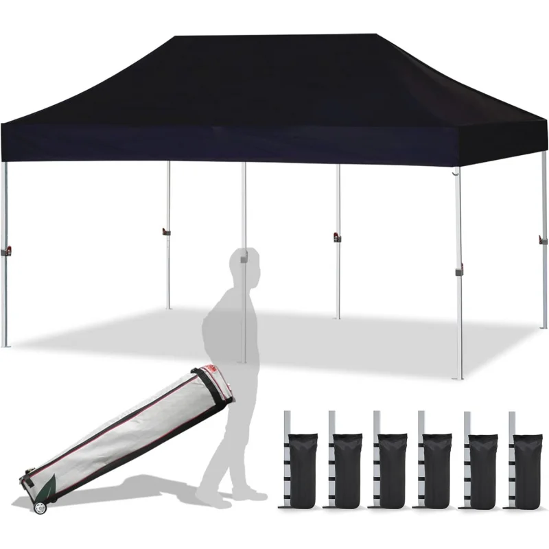 

10x20ft Heavy Duty Up Canopy, & Resistant Outdoor Gazebo with No-Tip Rolling Bag and 6 Sandbags