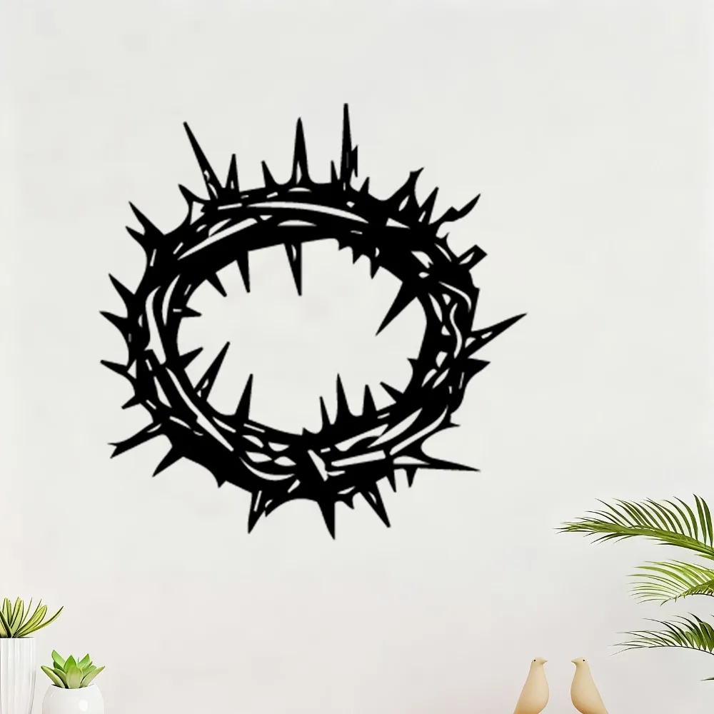 1Pc Religious Crown of Thorns Iron Wall Decor, Metal Art Sculpture, Rustproof for Church Home Garden Wall