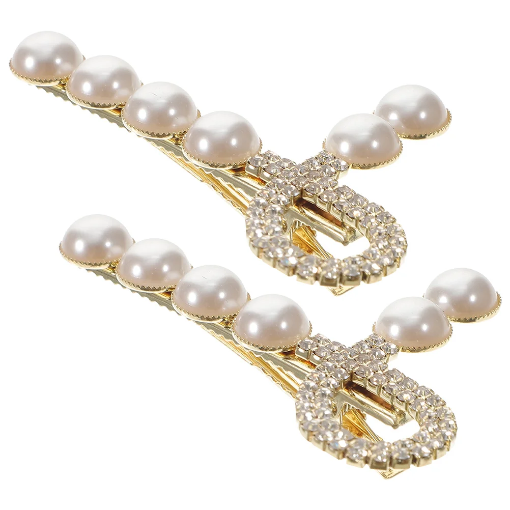 

2 Pcs Pearl Hair Clip Small Clips for Women Hairpins Rhinestone Accessories Flash Drilling