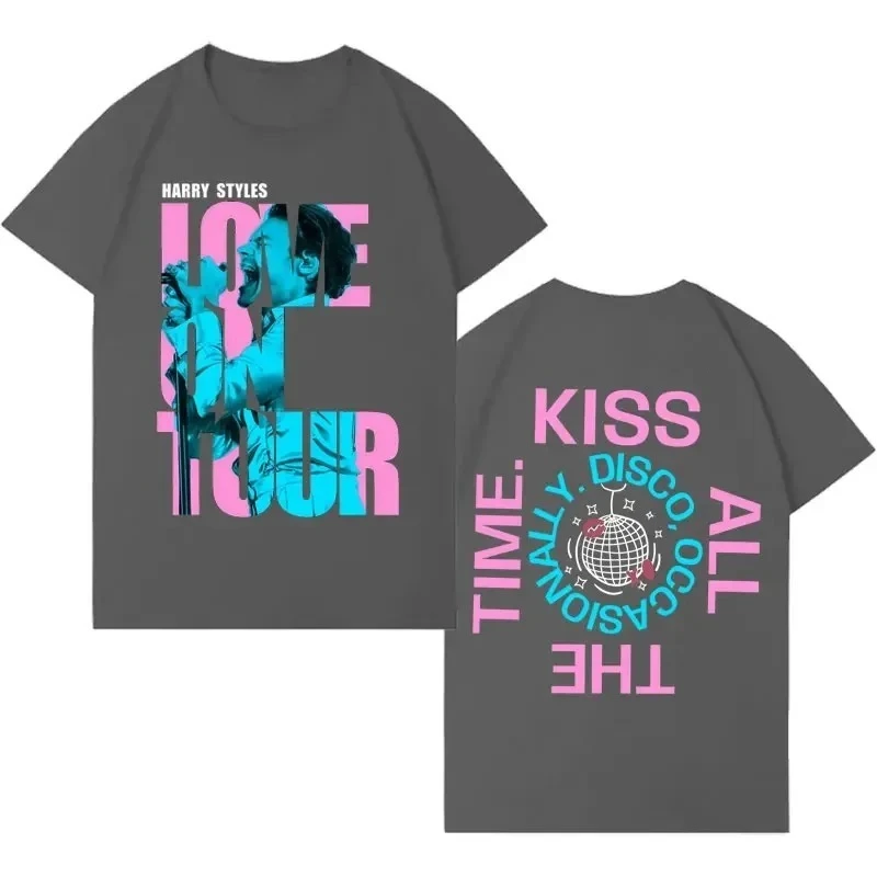 Men's Women Oversized Casual Tee Singer Harry Styles Love on And Kiss All The Time Disco Occasionally 2026 Gothic Cotton T Shirt