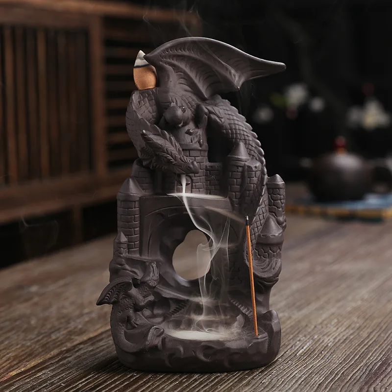 Wing Dragon Castle Waterfall Backflow Incense Burner Decorations for Home Use Incense Bench and Odor Removal Incense Burner