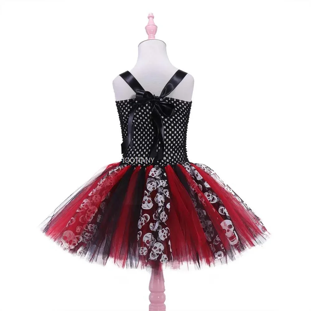 فستان توتو القراصنة التأثيري للفتيات مجموعة تنكر القراصنة للهالوين إرسال غطاء الرأس فتاة فستان بتصميم حالم الجماجم أداء الزي
