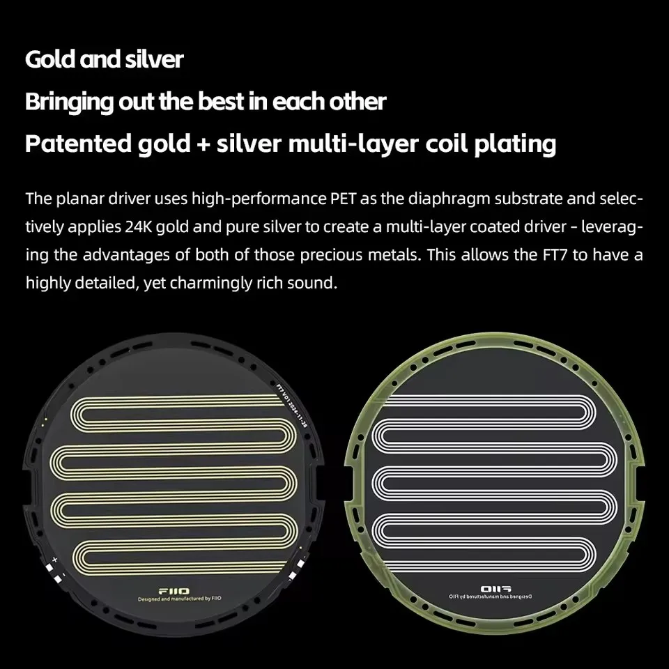 FiiO FT7 Gold Diaphragm Open-Back 106mm Large Planar Headphone Hi-Res Audio Music Wired Headset 4.4mm Large Carbon Fiber Body
