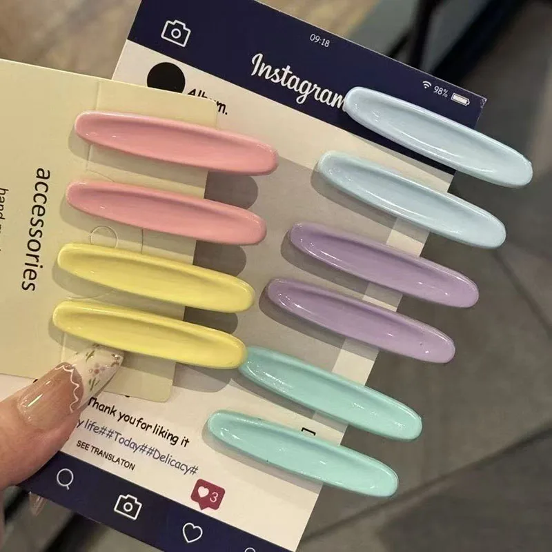 

Длинная овальная милая заколка для волос цвета макарон, очаровательная женская челка и аксессуар для волос по бокам