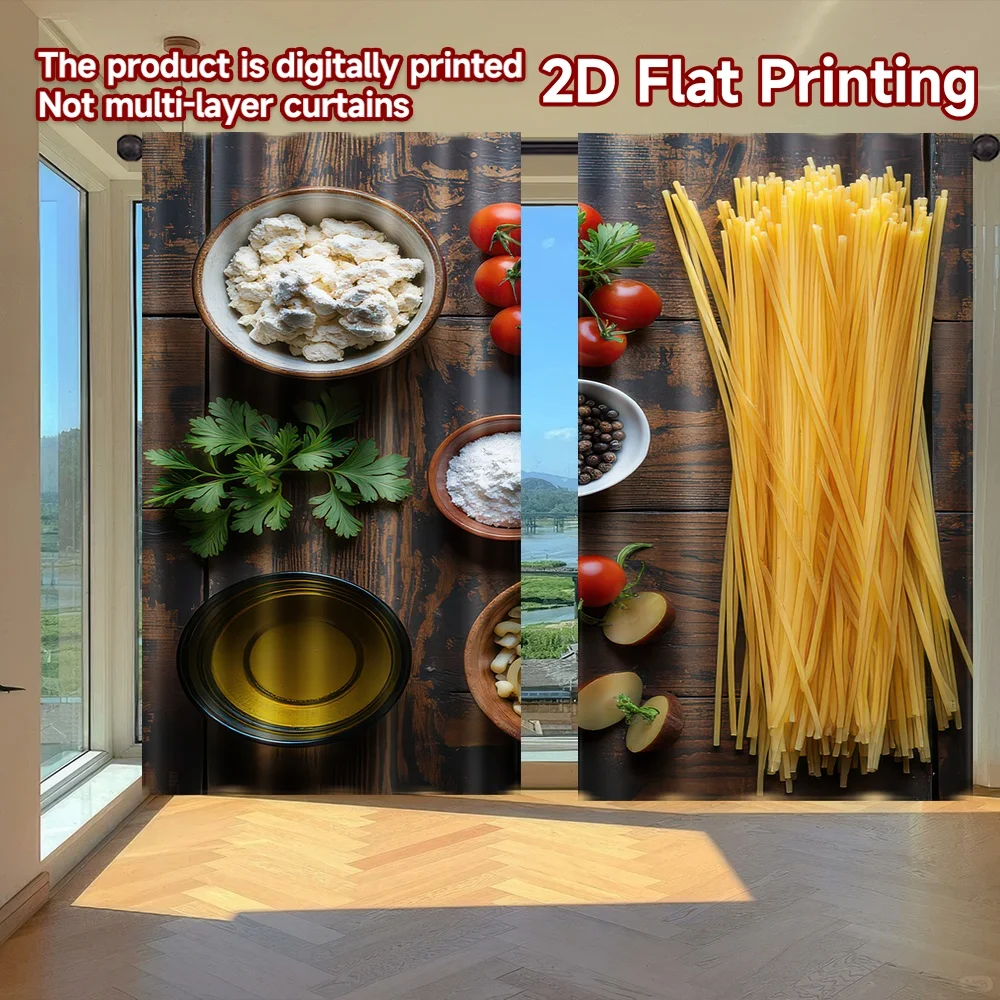 

2D flat printing 2pcs Window Drapes Italian Pasta Ingredients Digital Printed Polyester Drapes Festive Holiday Use for Photo