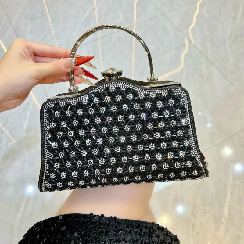 Luxury Snowflake Pattern Diamond Studded Evening Bag Chain Shoulder Bag Socialite Banquet Handbag Ladies Prom Party Clutch Purse