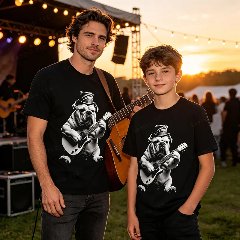 Lustiges Rockstar-Bulldoggen-T-Shirt mit Gitarrenspiel, Y2k-Humor, Tier-Musik-Grafik, Punk-Spaß, Rock-Hund, Streetwear-Kleidung, T-Shirt – Detail 3