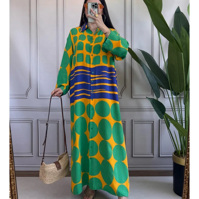 

New large size loose fashion casual positioning printed cardigan dress fashionable simple versatile temperament elegant holiday