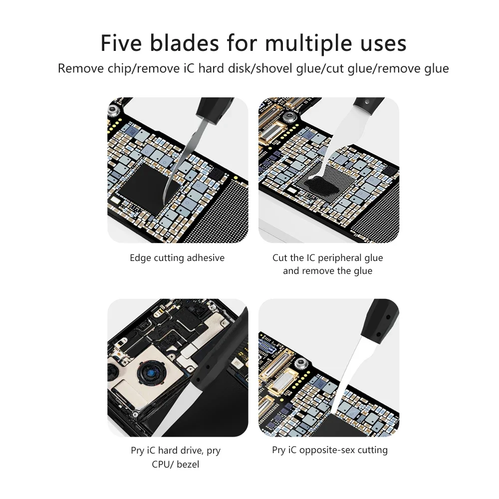 MAANT M075 Set di strumenti per la rimozione della riparazione dei chip IC 5 in 1 per telefono cellulare IPad Schermo LCD CPU Separazione BGA e coltello per la rimozione della colla