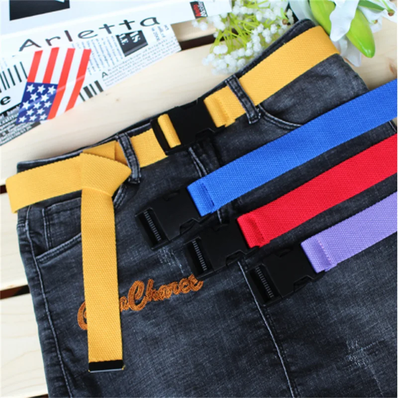 Vintage Plastic Buckle Solid Color Long Waistbands Adults Adjustable Canvas Long Belt Unisex Korean Style Black Red White Belts