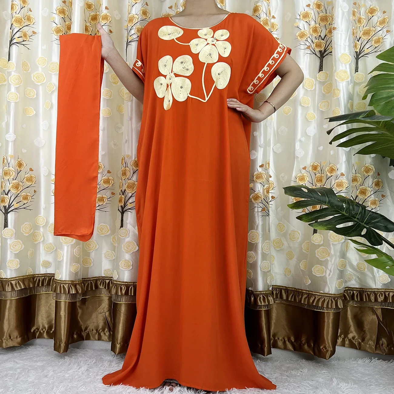 Vestido africano de talla grande para mujer, caftanmarroquí tradicional, manga corta, informal, Dashiki, ropa de estar por casa, Abaya de algodón