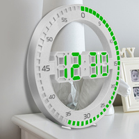 Silent Alarm with Calendar for Living Room Home Decoration LED Wall Clock 3D Digital Circular Luminous Temperature Thermometer