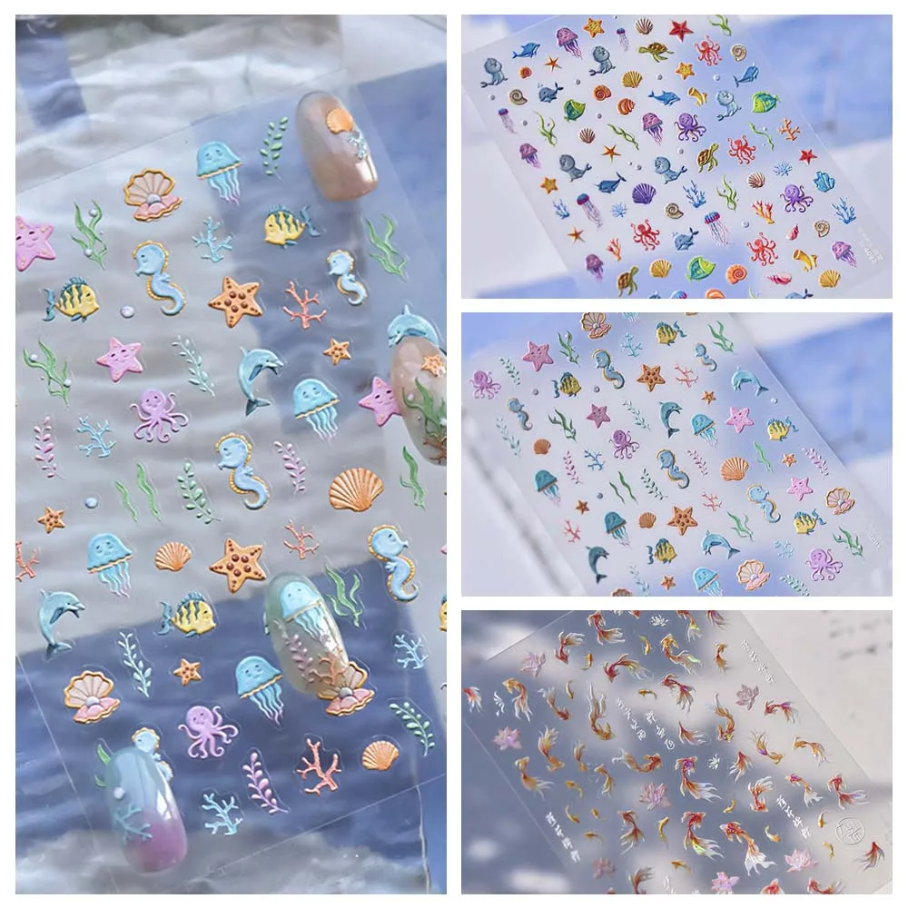 Conch Star Ocean Nail Stickers Shells Dolphin Ocean Nail Decals Nail Accessories Shiny Glass Fish Ocean Nail Decorations