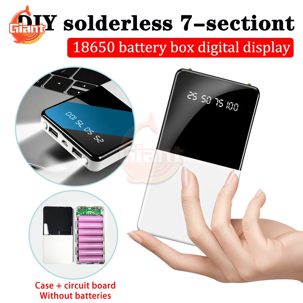 

7-section Digital Battery Charger Case 18650 Battery Charge Storage Box DIY Solderless Mobile Power Case Kit Power Bank Box