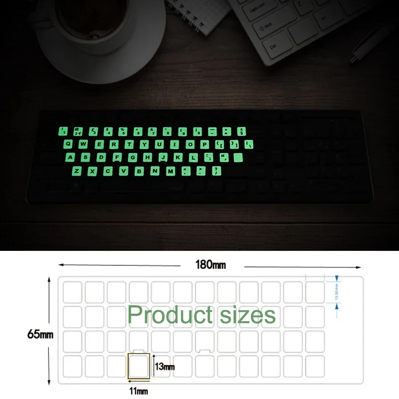 Fluorescent Keyboard Stickers Russian Spanish French Arabic English Letter Alphabet Layout Luminous Sticker For Laptop Desktop