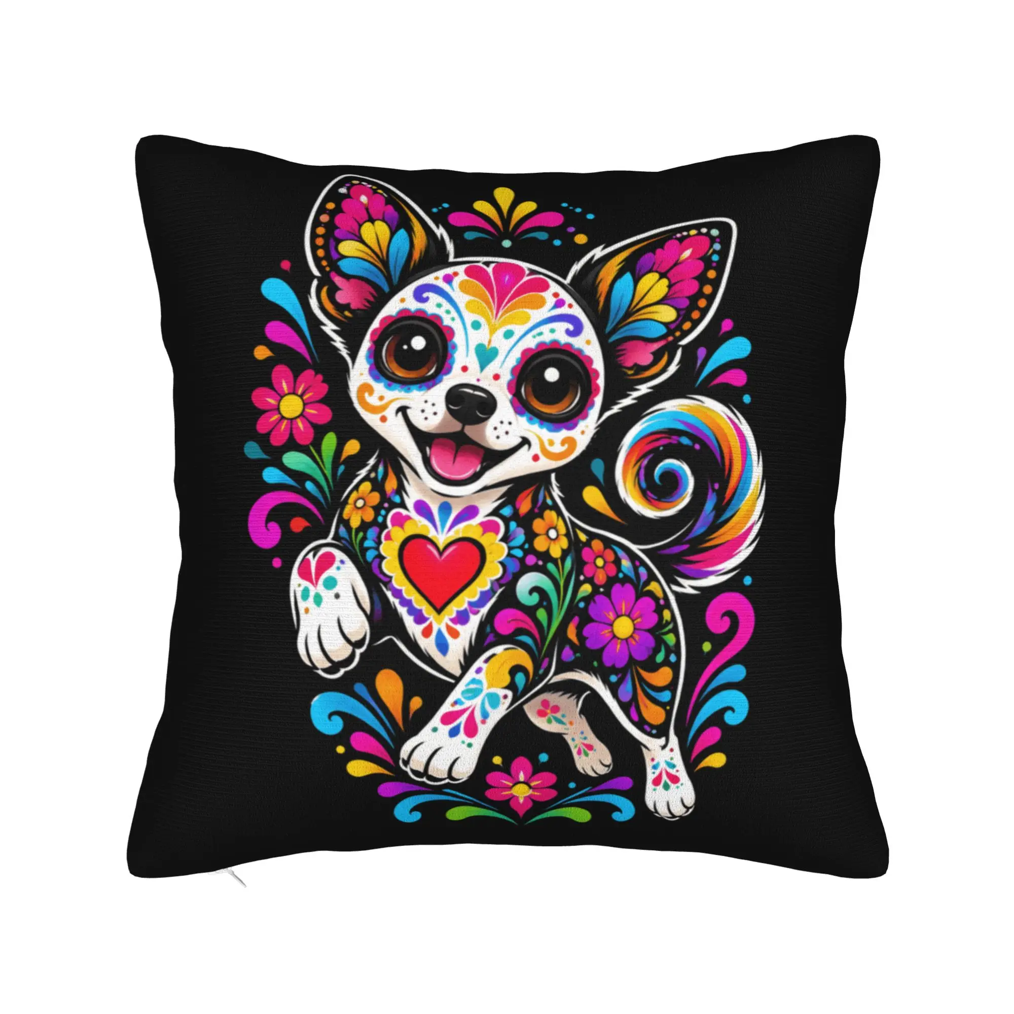 Dia De Los Muertos Chihuahua Dog Sugar Skull Day of the Dead Pillow Cover Vintage Pillow Case For Couch Sofa Bedroom Pillowcases