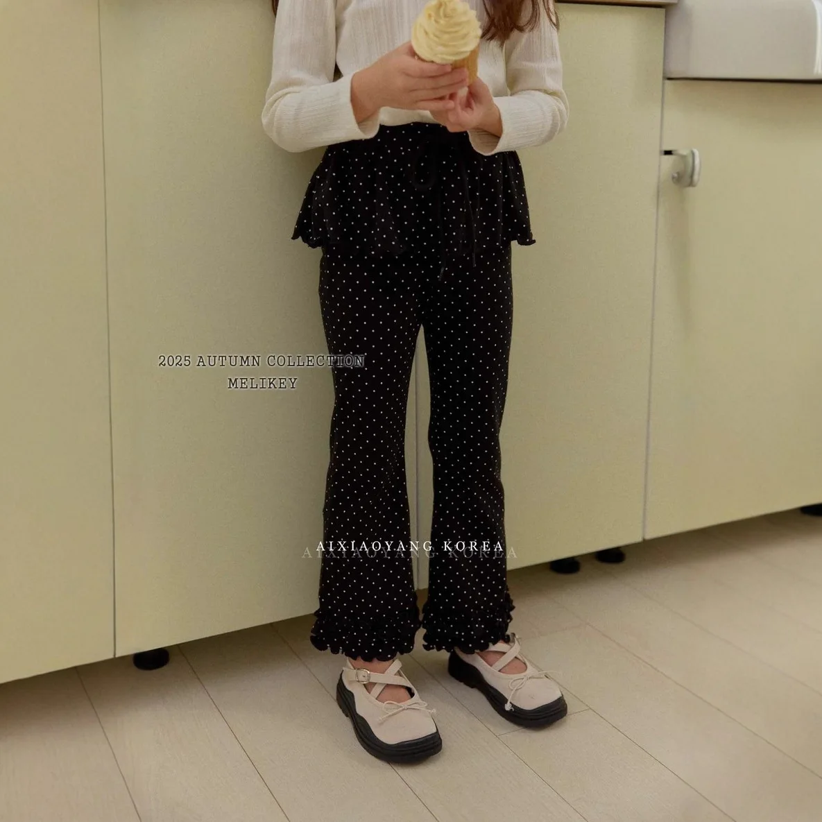 

Новинка осени 2024, расклешенные брюки в горошек для девочек, детские повседневные штаны, свободные брюки для малышей, хлопковые леггинсы для маленьких девочек, детская одежда