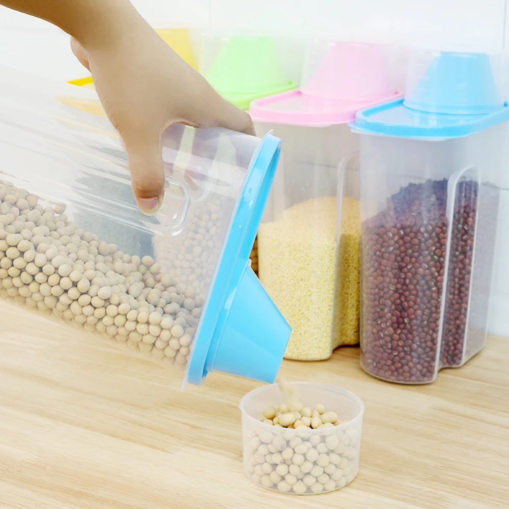 1.9L-2.5L Food Storage Box Plastic Transparent Container Set Kitchen Storage Bottle Can Dry Grain Can