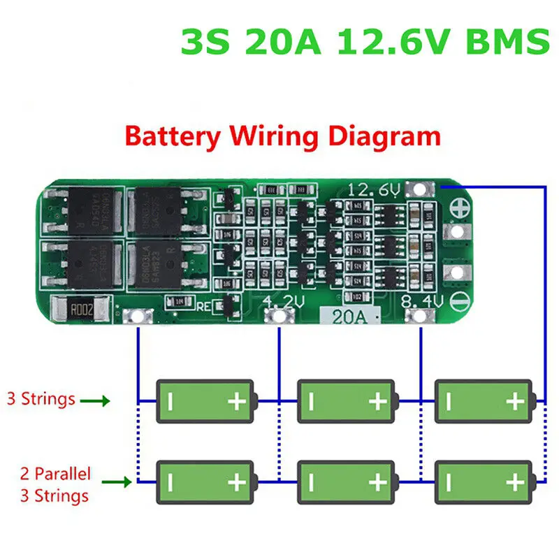 1-20 قطعة 3S 20A بطارية ليثيوم أيون 18650 شاحن PCB BMS لوح حماية 12.6 فولت 59x20x3.4 مللي متر بطارية ليثيوم أيون لمحرك الحفر #4