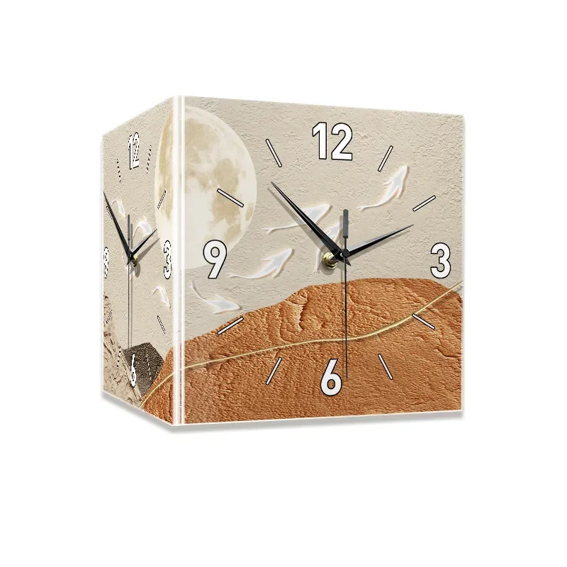 

Glowing living room corner double-sided Wall clock No punching mural light Moon clock