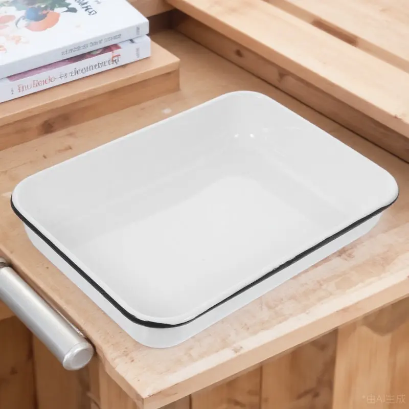 

Enamel Storage Pan for Kitchen Restaurant Multifunctional Baking Tray Safe Rust-Proof Easy Clean Thermal Efficient Food Pan