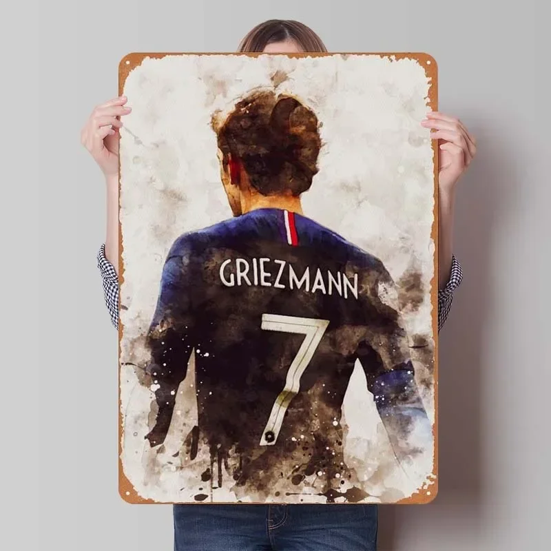 Antoine Griezmann Metal Sign Sports Poster House Decor Vintage Tinplate Sign Plaque for Wall Art Decoration Retro Coffee Corner