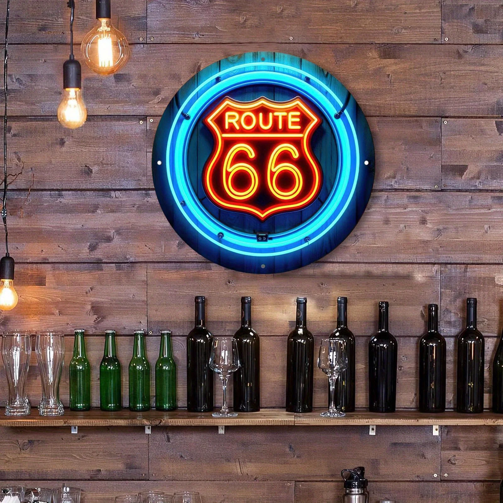 Orange Lighting Decor - Papan tanda dinding kayu Retro Route