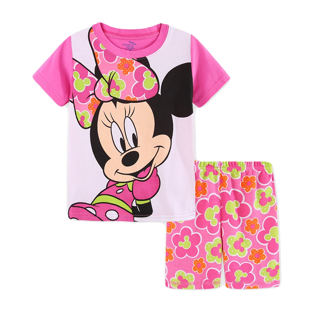 New Summer Children Pajamas Set Short Sleeve T Shirt Shorts Girls Pyjamas Kids Pijamas Minnie Cartoon Baby Sleepwear