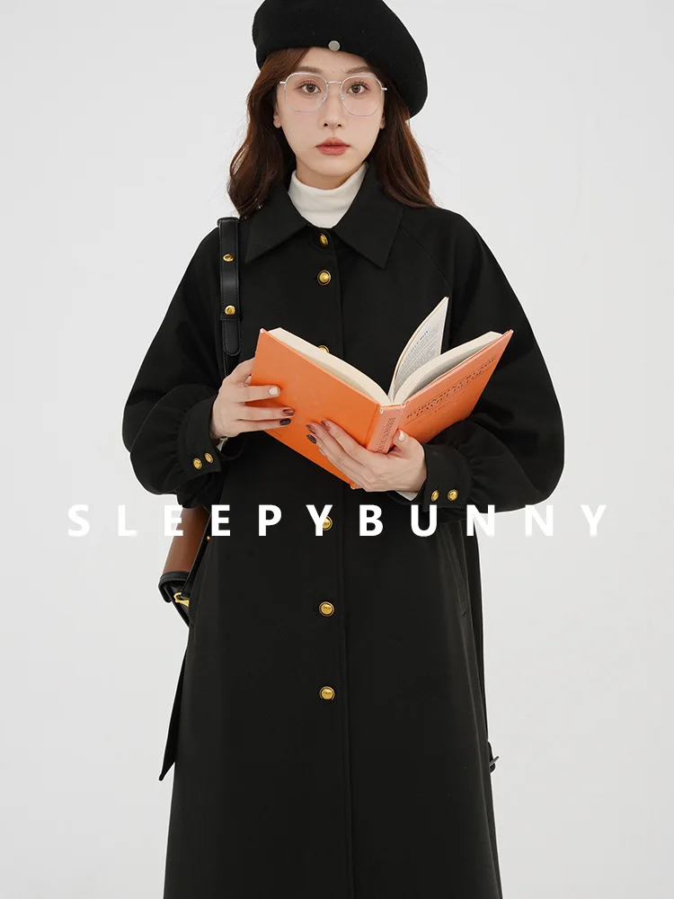 Retro Elegant Black Duffle Coat Women Winter Hepburn Style Mid-Length Overcoat Petite Classic Warm Duffle Jacket Outerwear 2025