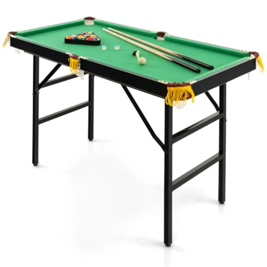 

48" Pool Table Foldable Billiards Table with 2 Cue Sticks 16 Balls Triangle 2 Chalks Brush Portable Compact Folding Pool Game T