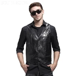 2025 Men Biker Vest Sleeveless Leather Motorcycle Waistcoat Gilet Homme Chalecos Para Hombre Multi Pocket Vest Leather Vest Men