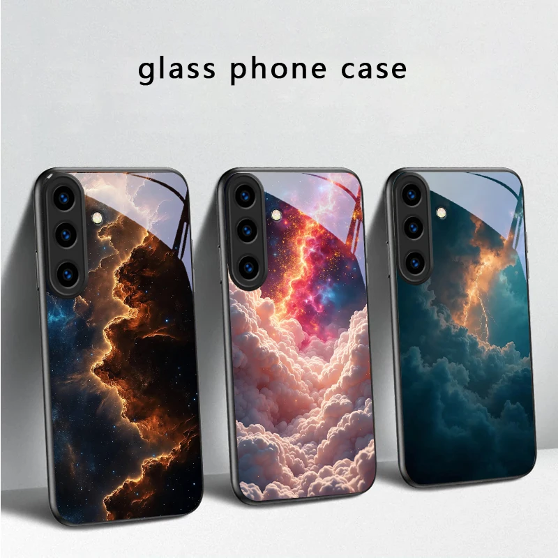 Hot orange gold color For Samsung Galaxy S20 S21 S22 S23 Plus S24 FE S25 Ultra S26 Edge S25+ S20+ S22+ Black Glass Phone Case