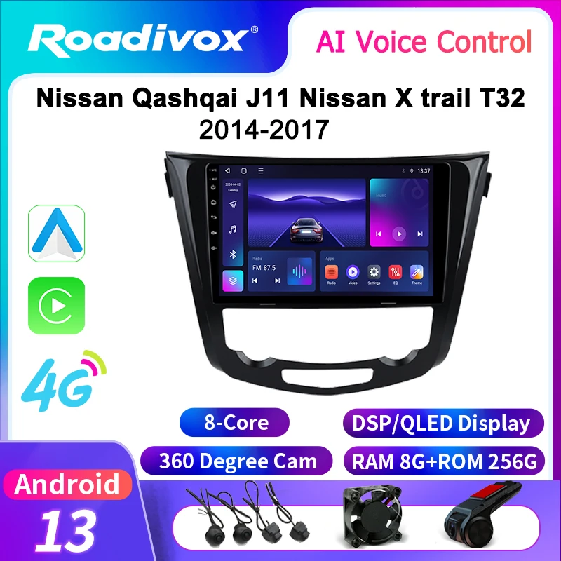 

roadivox Android car radio for Nissan Qashqai J11 Nissan X trail T32 2014 2017 stereo GPS Navigation video Multimedia Player