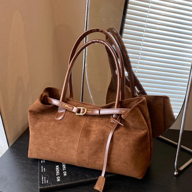 

Retro Suede Frosted Tote Bag Women Simple Fashion High-end Handbag Commuting Autumn Winter Underarm Bag Shoulder Bag