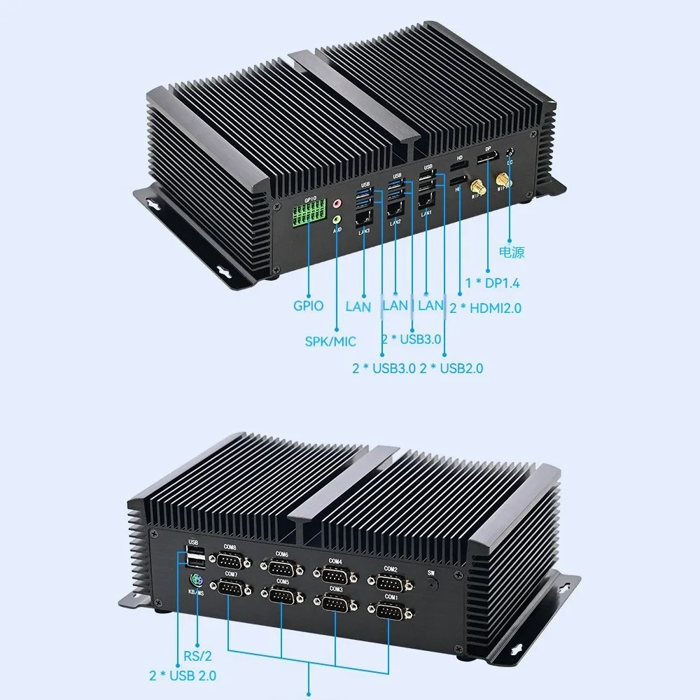 Vision robot industrial computer 13th generation i5i7 triple network 8 serial port industrial control computer mini host
