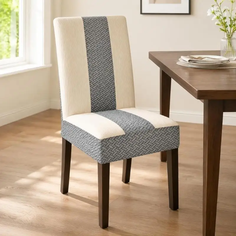 Smooth Polyester Chair Cover, 4-Piece Stretch Set with Ribbed Texture for Dining, Office, and Chair Seating Y5GB