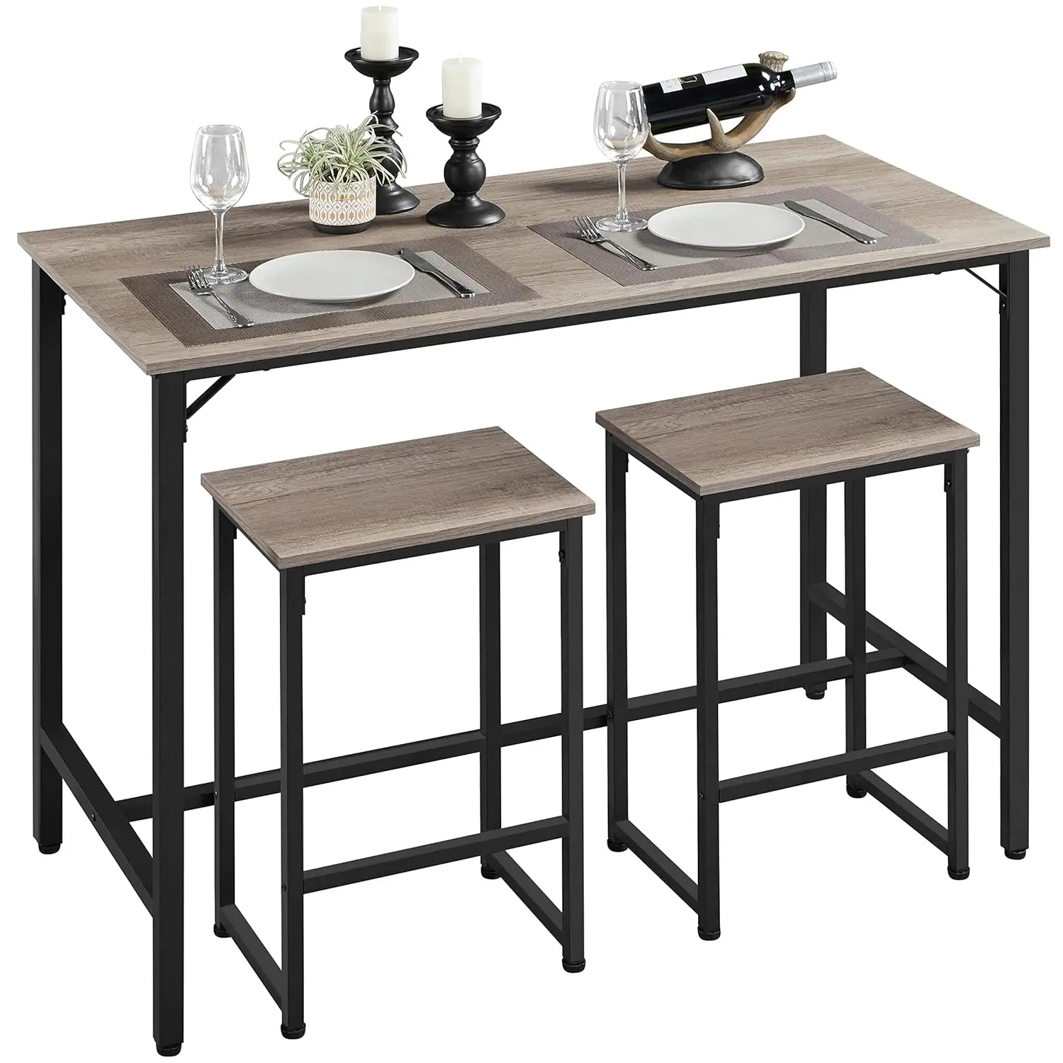 

3 Piece Dining Table Set, 47.5" Industrial Pub Table Set, Counter Height Kitchen Table with Bar Stools Set of 2, for Small Space
