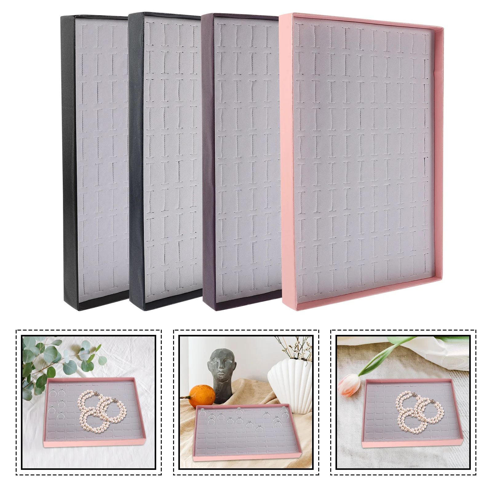 4Pcs Jewelry Trays Ring Organizer Storage Holder Earring Display Case Pin Board Ring Displays for Selling Pin Display