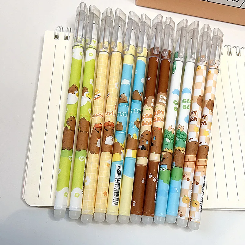 

36 Pcs with Box New Capybara Cartoon Straight Bar Gel Pen Hot Erasable Pen Signature Boys and Girls Student Office Stationery
