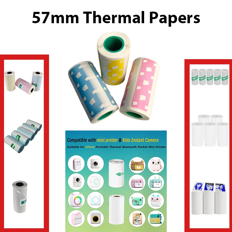 

Mini Thermal Printer Paper Rolls Thermal Plain Paper for Mini Portable Printers, 57mm, Suitable for Inkless Sticker Printers