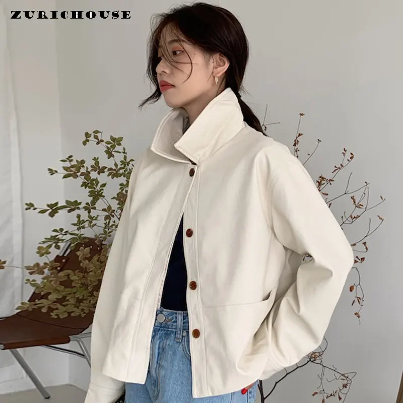 Casual Women's Leather Jacket Spring Autumn 2024 New Retro Lapel Single Breasted Faux Leather Short Coats Tops jaqueta de couro