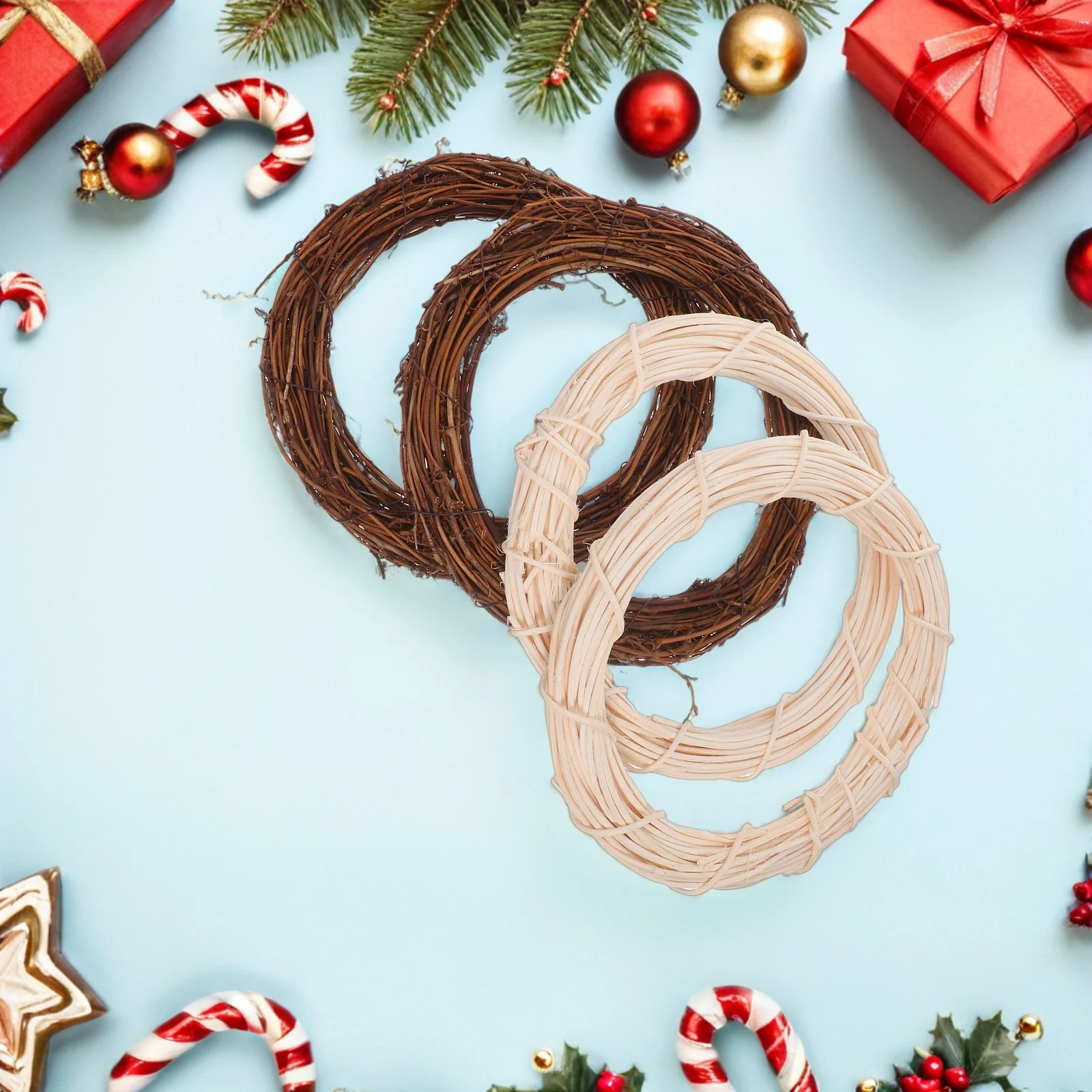 4 قطع من إكليل الزهور العتيق: قاعدة إكليل الروطان الريفي مقاس 7.86 بوصة لحرف العنب اليدوية - حلقة غصين طبيعية لحفلات الزفاف المنزلية #3