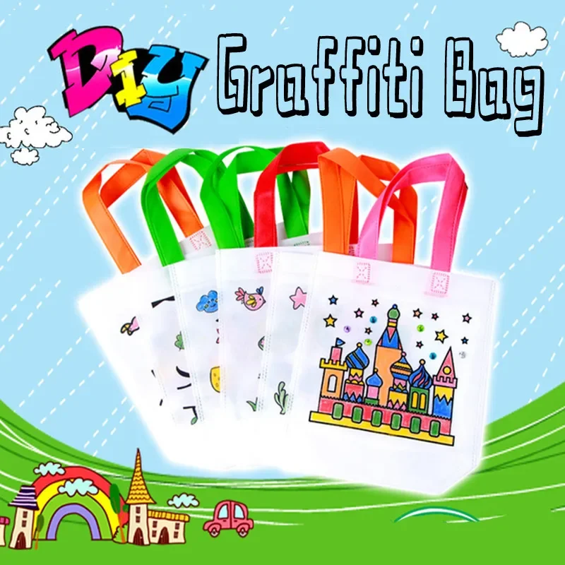 DIY Graffiti Bags with Coloring Marker Painting Non-Woven Gift Bags For Kids Arts Crafts Color Filling Drawing Toys For Boy Girl