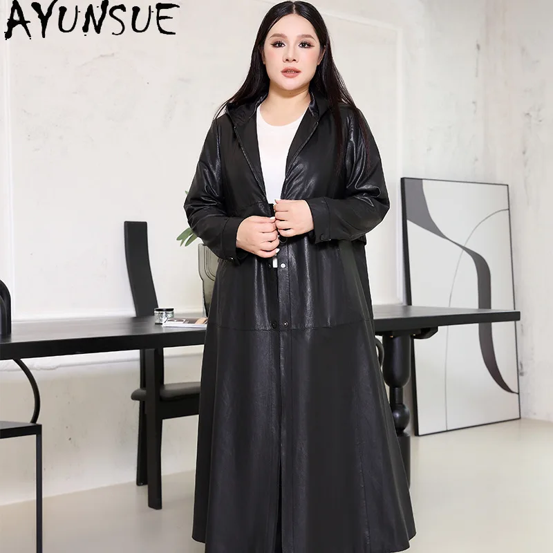 AYUNSUE 천연 양피 정품 가죽 자켓 여성 여성용 롱 트렌치 코트 야채 태닝 가을 옷 Jaqueta Couro